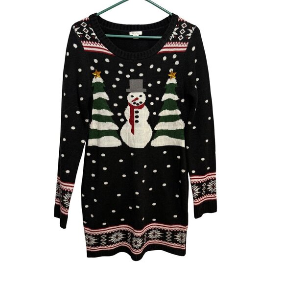 Xhilaration Womens Snowman & Tree Knit Sweater M/M Long Sleeve Christmas - Picture 1 of 7